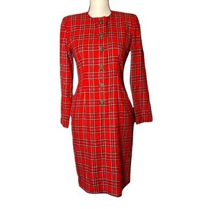 Vintage 90s Santa Fe J. Tremblay plaid button up long sleeves red Sheath dress S